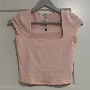 Garage Light Pink Square Neck Cap Sleeve Crop Top
